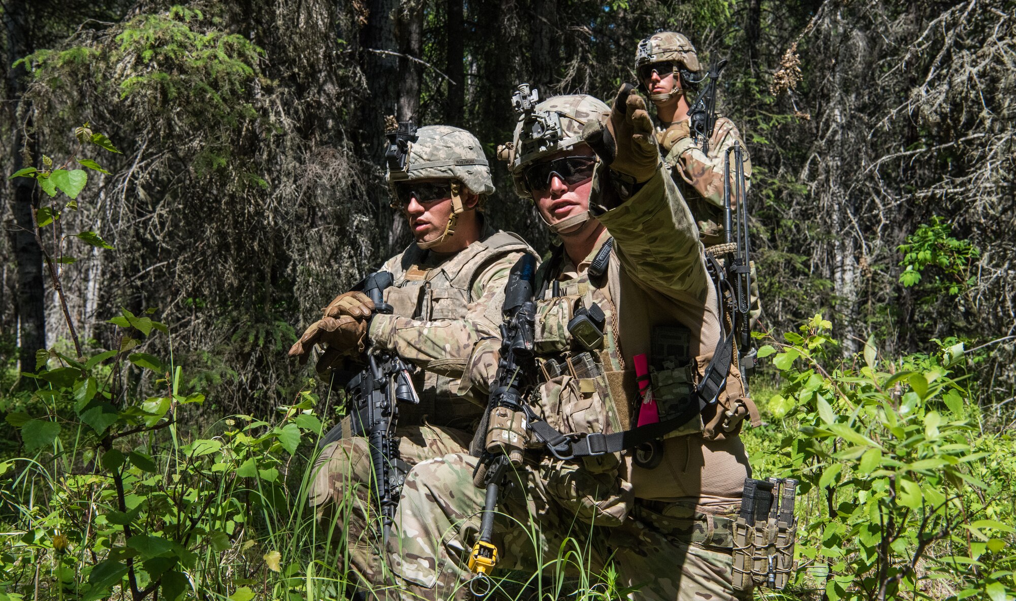 U.S. Army Alaska infantrymen from the 1st Stryker Brigade Combat Team, 25th Infantry Division, and Japan Ground Self-Defense Force soldiers from the 1st Airborne Brigade
execute platoon movement-to-contact and support-by-fire operations during Exercise Arctic Aurora at Joint Base Elmendorf-Richardson, Alaska, June 14, 2018. Arctic Aurora is an annual bilateral training exercise involving elements of U.S. Army Alaska and the JGSDF which focuses on strengthening ties between the two nations by executing combined small-unit airborne proficiency operations and basic small-arms marksmanship.