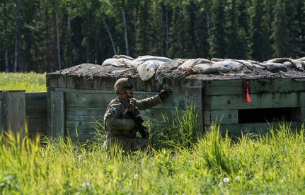 U.S. Army Alaska infantrymen from the 1st Stryker Brigade Combat Team, 25th Infantry Division, and Japan Ground Self-Defense Force soldiers from the 1st Airborne Brigade
execute platoon movement-to-contact and support-by-fire operations during Exercise Arctic Aurora at Joint Base Elmendorf-Richardson, Alaska, June 14, 2018. Arctic Aurora is an annual bilateral training exercise involving elements of U.S. Army Alaska and the JGSDF which focuses on strengthening ties between the two nations by executing combined small-unit airborne proficiency operations and basic small-arms marksmanship.