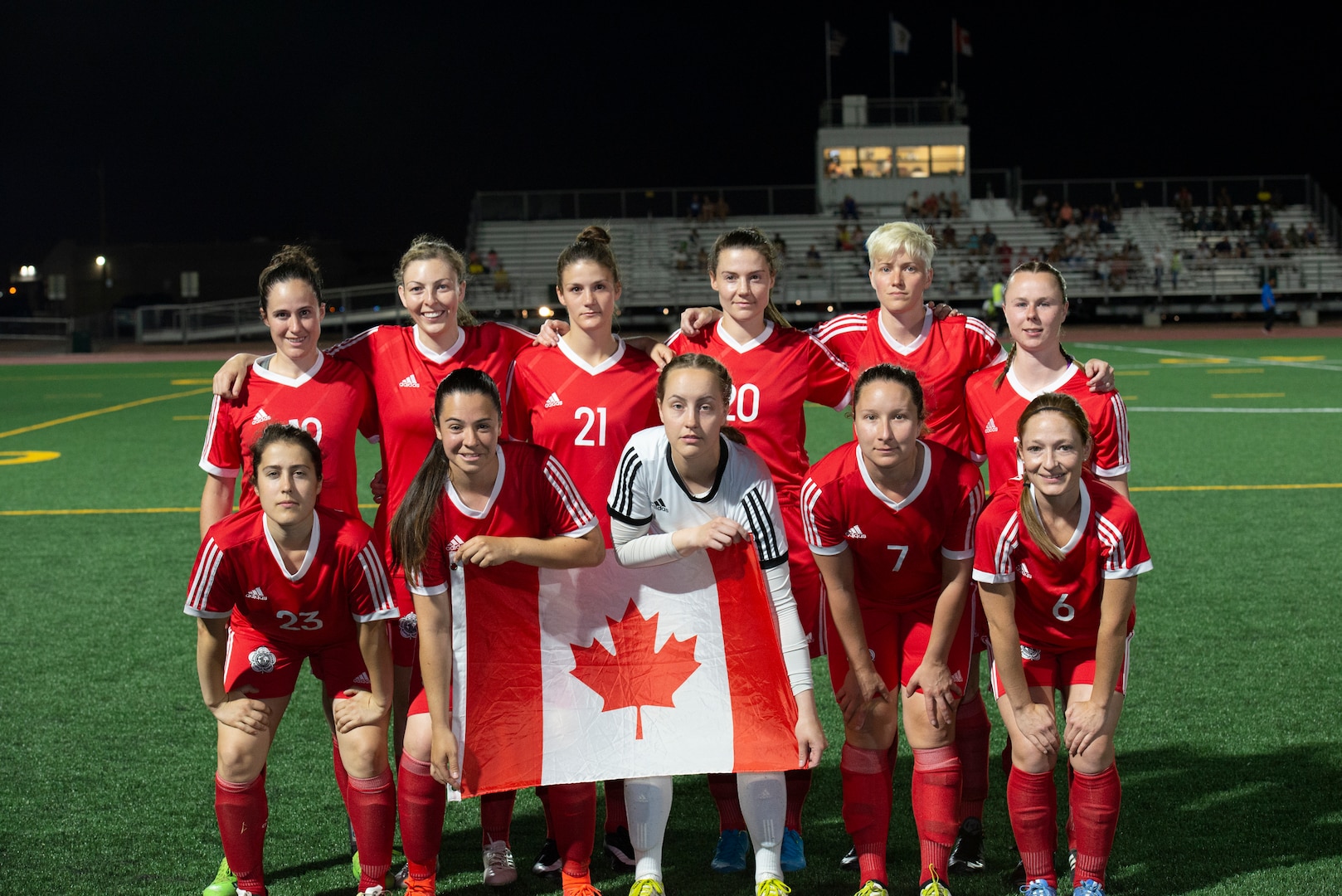 Elite military soccer players from  around the world compete for dominance at Fort Bliss' Stout Field June 22- July 3, 2018 to determine the best of the best at the 2018 Conseil International du Sport Militaire (CISM) World Military Women's Foot ball Championship. International military teams squared off to eventually crown the best women soccer players among the internation militaries participating. U.S. Navy photo by Mass Communication Specialist 3rd Class Camille Miller (Released)