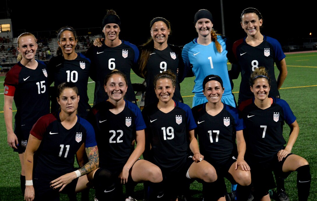 U.S. Armed Forces Women's Soccer Team gets ready for action against Canada as elite military soccer players from around the world compete for dominance at Fort Bliss’ Stout Field June 22 - July 3, 2018 to determine the best of the best at the 2018 Conseil International du Sport Militaire (CISM) World Military Women’s Football Championship. International military teams squared off to eventually crown the best women soccer players among the international militaries participating. U.S. Navy photo by Mass Communication Specialists Second Class Jymyaka Braden (Released).