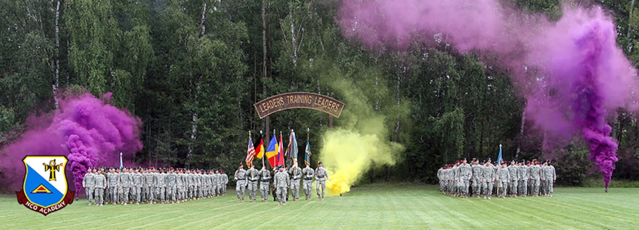 After completing the 22-day Warrior Leader Course, seven Romanian, four Dutch and 300 U.S. Soldiers graduate from the 7th Army Noncommissioned Officer Academy, Aug. 7 at the 7th Army Training Command school. This school is the only NCO academy in Europe and the largest NCO academy in the U.S. Army. (U.S. Army photo by Sgt. Christina M. Dion/Released)