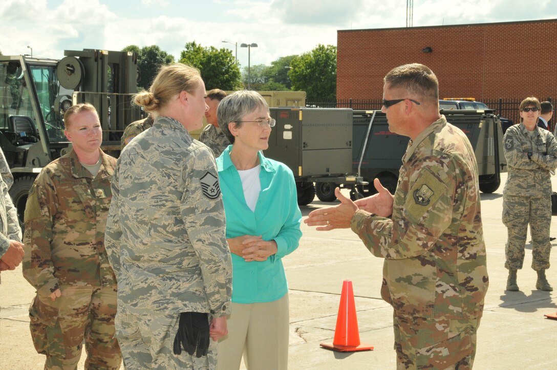 The Honorable Heather Wilson visits airmen of the 114th Fighter Wing.