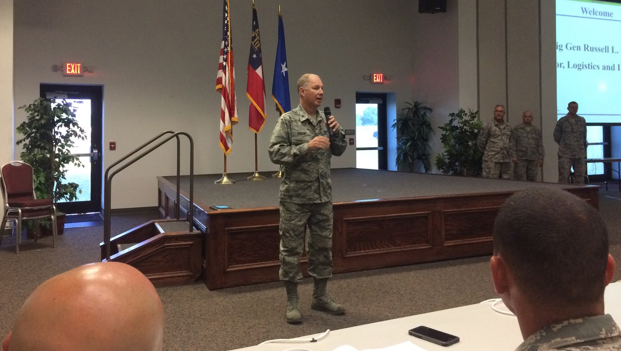 The new Director of Logistics and Installations, National Guard Bureau/A4, Brig. Gen. Russell L. Ponder and Chief of Logistics Readiness Division, NGB/A4, Col. Brian K. Sims met with the student, staff and faculty of the Logistics Readiness University here during this year’s Logistics Readiness University training course being held here June 4-19, 2018