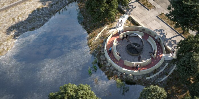 Artist rendering of The National Native American Veterans Memorial, Warriors' Circle of Honor, Harvey Pratt