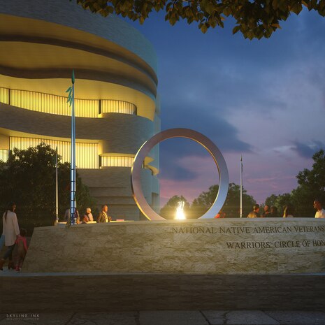 Artist rendering of The National Native American Veterans Memorial, Warriors' Circle of Honor, Harvey Pratt