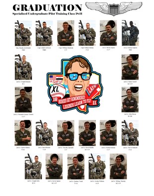Specialized Undergraduate Pilot Training Class 18-11 graduates after 52 weeks of training at Laughlin Air Force Base, Texas, June 29, 2018. Laughlin is the home of the 47th Flying Training Wing, a pilot training base that produces more than 300 military aviators annually. (U.S. Air Force graphic by Airman 1st Class Daniel Hambor)