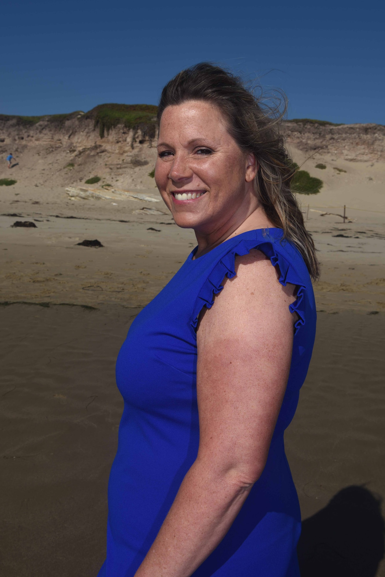 The base recognizes Jennifer Cline as Spouse of the Year at Vandenberg Air Force Base, June 28, 2018. Cline dedicates her time to the key spouse's program and community activites. (U.S. Air Force photo by Airman 1st Class Aubree Milks/Released)