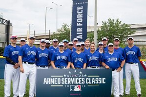 The AF NCR co-ed softball team, including Office of Special Investigation's Staff Sgt. Bobbi Robinson, Joint Base Anacostia-Bolling, Md., will play in the inaugural All-Star Armed Services Classic Tournament Championship at Washington Nationals Park, July 13, 2018. The title game will be the first major ballpark event of MLB's All-Star Week. (Photo by Cory Royster)