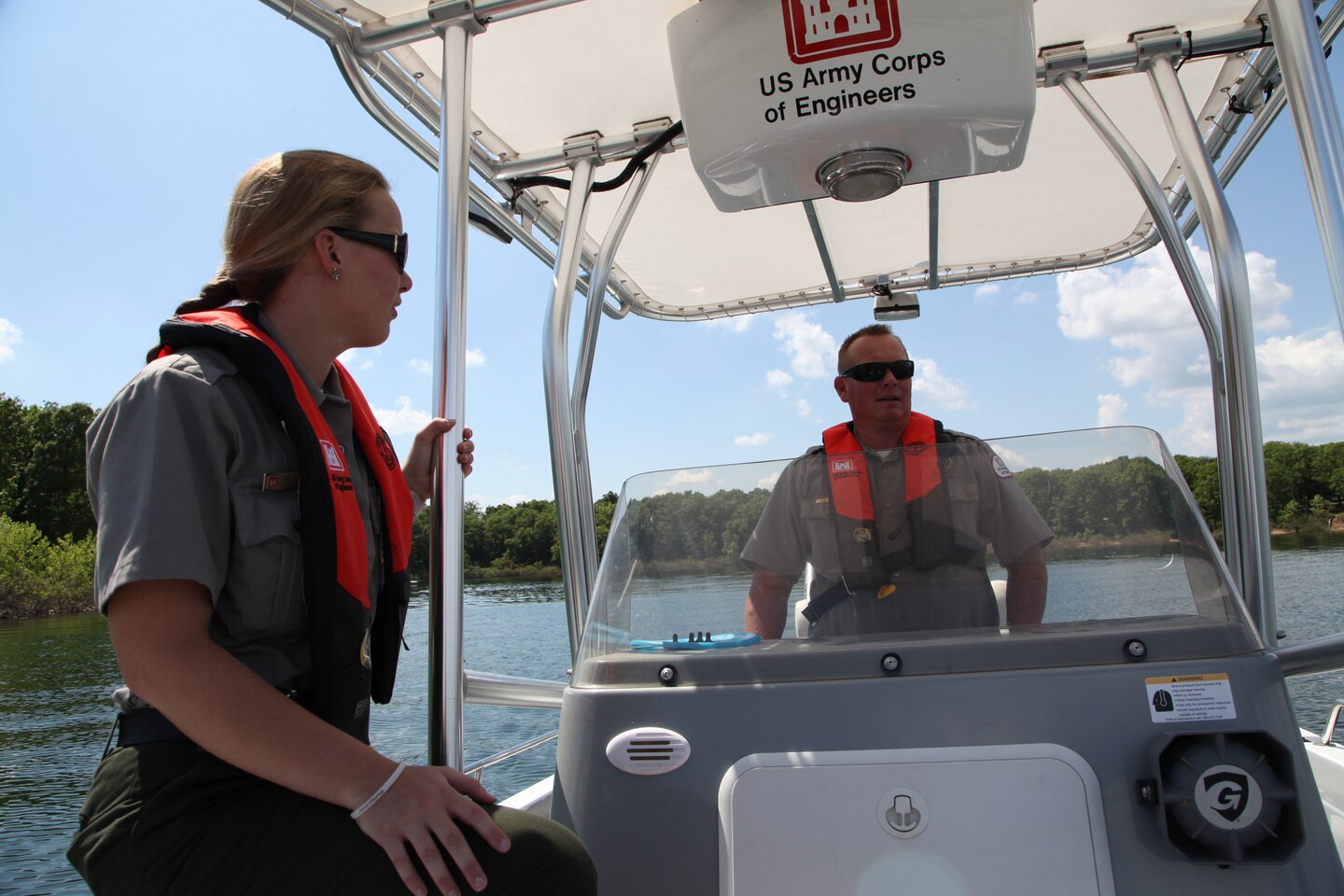 U.S. Army Corps of Engineers park rangers Gina Pate and Stanton Rains patrol the waters at Stockton Lake.

Many people enjoy water-based recreation as part of their Fourth of July celebration. Corps park rangers remind you to practice safety while in and around the water.