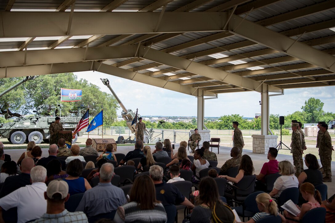 Lt. Col. Frank Biancardi, outgoing 11th Air Support Operations Squadron (ASOS) commander, gives his remarks during a squadron inactivation ceremony, June 21, 2018, at Fort Hood, Texas. As a part of the 93d Air Ground Operations Wing from Moody Air Force Base, Ga., the 11th ASOS ‘Steel Eagles’ mission will remain unchanged as they continue to support Ft. Hood and absorb into the 9th ASOS. The enhanced 9th ASOS will continue to provide tactical air support to align with any U.S. Army unit that needs air support for their scheme of maneuver. (U.S. Air Force photo by Senior Airman Daniel Snider)