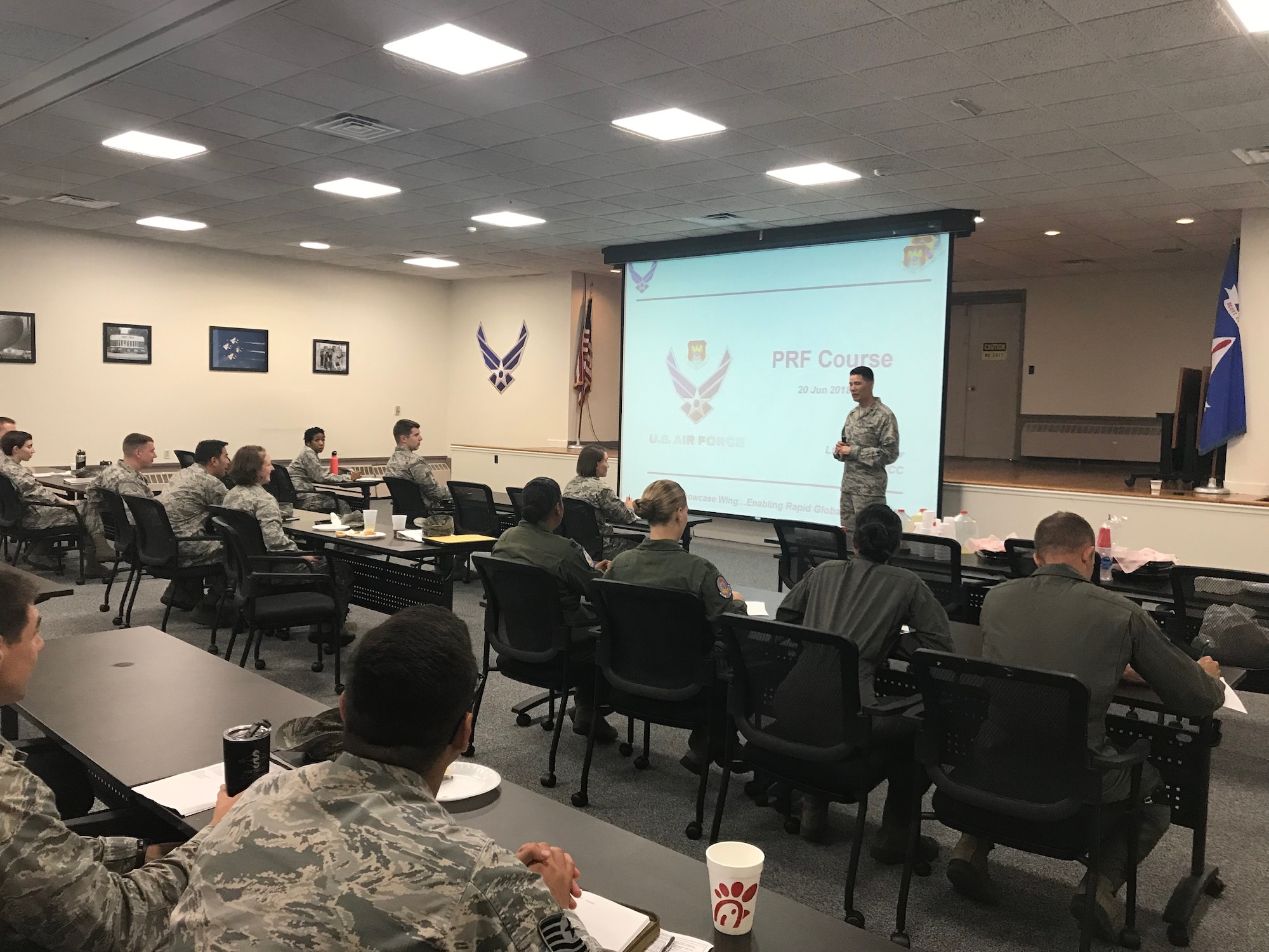 Col. Leslie Maher, 375th Air Mobility Wing commander, gives her remarks during the Rockwell Hall grand opening, June 20, 2018, at Scott Air Force Base, Illinois. The six-month renovation project involved installing new furniture and carpet, as well as repainting the walls. (U.S. Air Force photo by Airman 1st Class Tara Stetler)