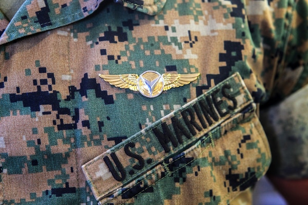 Unmanned aerial vehicle operators, with Marine Unmanned Aerial Vehicle Squadron 4, Marine Aircraft Group 41, 4th Marine Aircraft Wing, in Camp Talega on Marine Corps Base Camp Pendleton, California, were honored in VMU-4’s very first winging ceremony on June 17, 2018. This winging ceremony is historic for the Marine Corps, as it is the first time the Marine Corps has winged UAV operators. (U.S. Marine Corps photo by Cpl. Alexis B. Rocha/released)