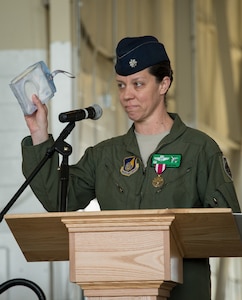 command, June 27, 2018, as U.S. Air Force Lt. Col. Michelle Shicks relinquished command of the squadron to U.S. Air Force Lt. Col. James Stone at Joint Base Elmendorf-Richardson, Alaska, before gathered family members, distinguished guests, military officers and enlisted personnel. A change of command ceremony is a military tradition that represents formal transfer of authority and responsibility from one officer to another. The 962nd AACS aircrews carry on the squadron’s heritage of vigilance with a continuous commitment to Operation Noble Eagle and Northern Sovereignty Operations while taking part in multinational and joint exercises such as Red Flag, Northern Edge, Valiant Shield and Cope North.