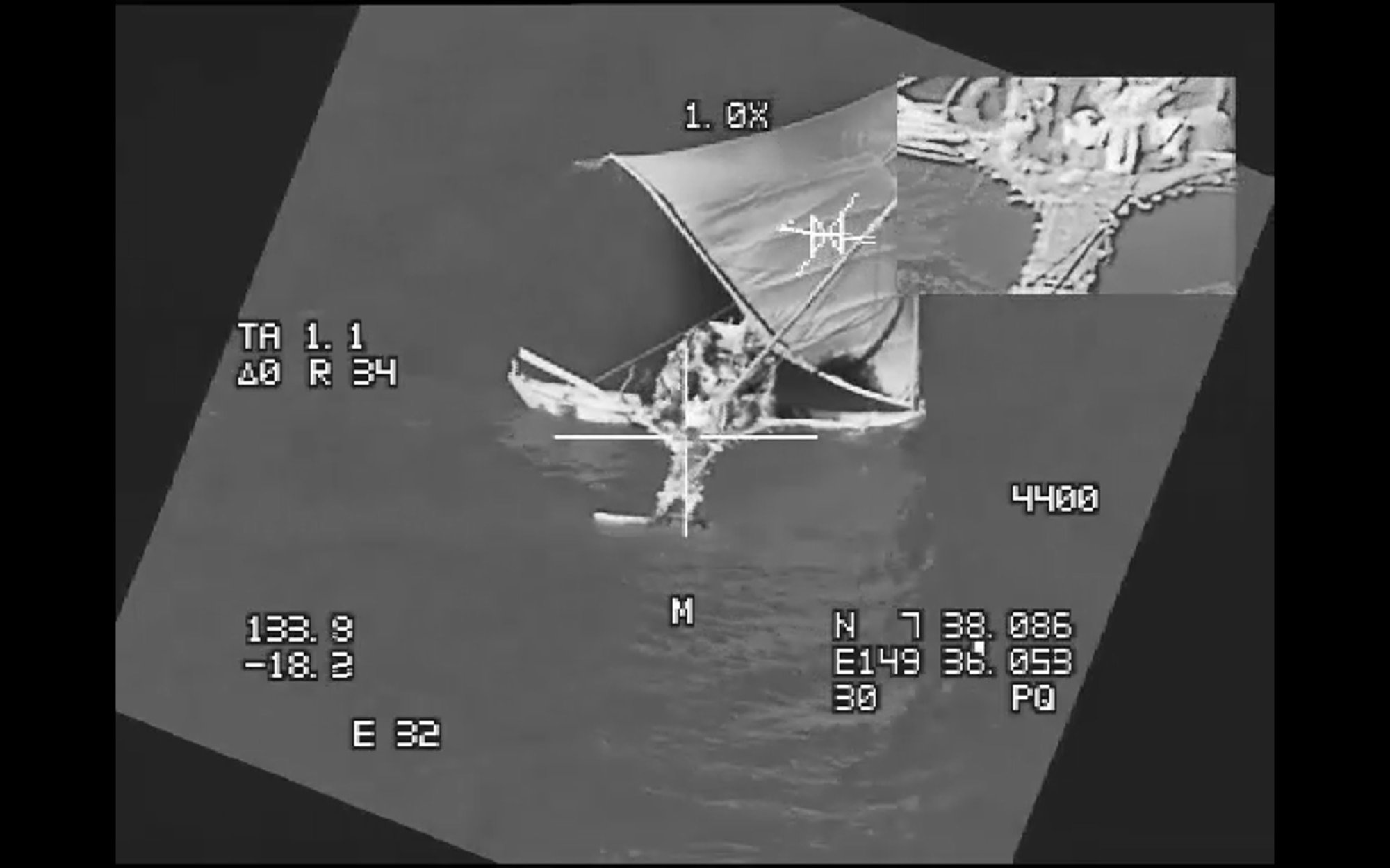 Six passengers aboard a canoe were located in a joint search and rescue mission June 25, 2018, in the Pacific Ocean Southwest of Guam. Crew members flying a B-52H Stratofortress assigned to the 20th Expeditionary Bomber Squadron (EBS), stationed at Barksdale Air Force Base (AFB), La., and deployed to Andersen AFB, Guam, successfully located six passengers who had been missing for six days and relayed their location to the U.S. Coast Guard. (courtesy photo)
