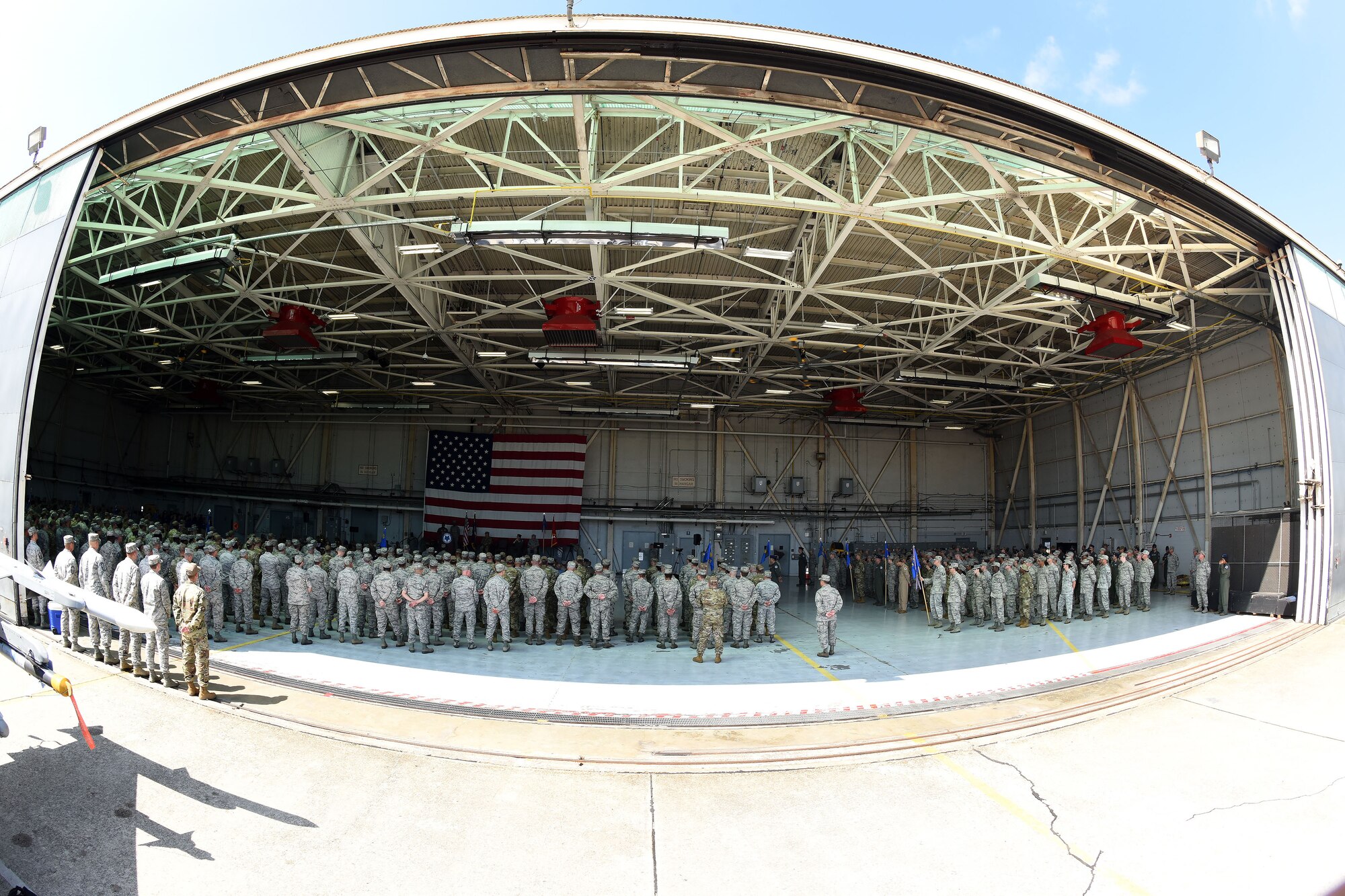 U.S. Airmen of the 169th Fighter Wing and the South Carolina Air National Guard, assemble for a change of command ceremony at McEntire Joint National Guard Base, S.C., June 23, 2018. Col. Nicholas Gentile Jr. relinquishes command of the 169th Fighter Wing to Col. Akshai Gandhi. (U.S. Air National Guard photo by Ashleigh Pavelek)