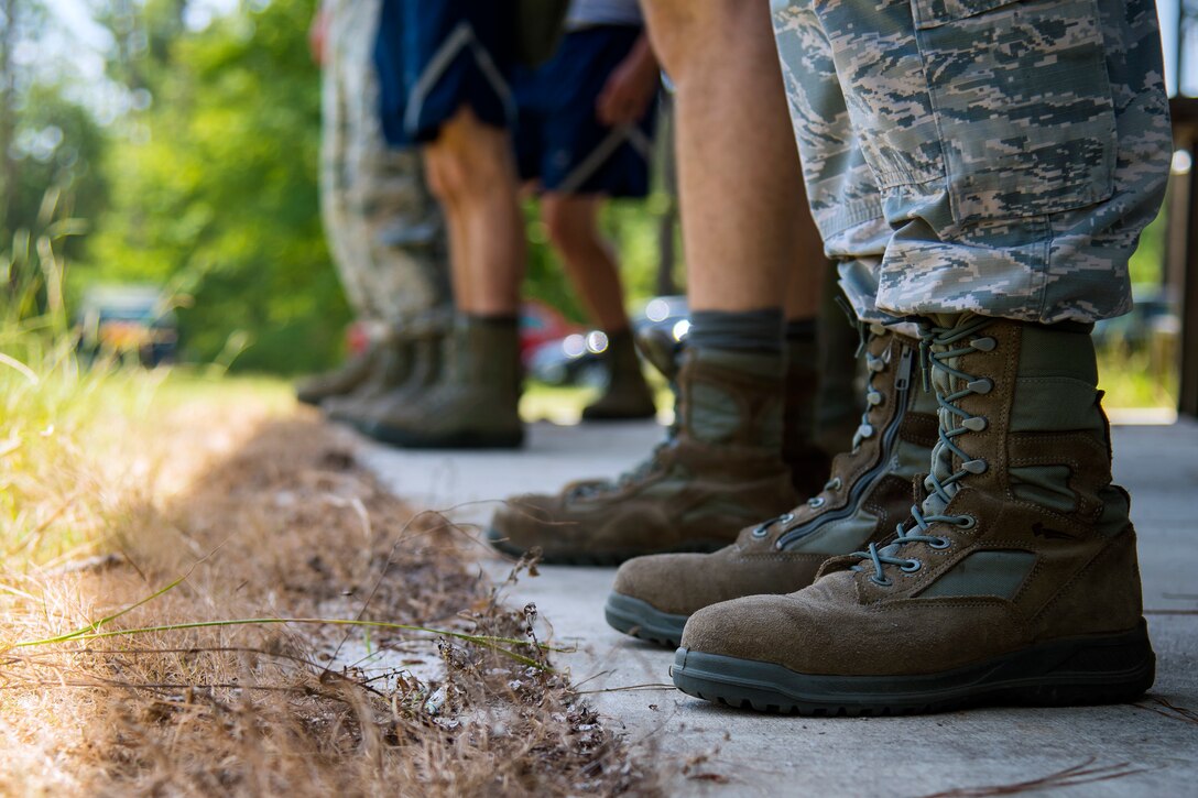 Airmen from the 23d Civil Engineer Squadron, stand in line prior to a Chemical, Biological, Radiological, Nuclear and Explosive (CBRNE) Olympics, June 21, 2018, at Moody Air Force Base, Ga. Moody held its first CBRNE Olympics to further Airmen’s overall knowledge on all of the aspects of CBRNE through a new method that was meant to establish a sense of competition and camaraderie. (U.S. Air Force photo by Airman 1st Class Eugene Oliver)