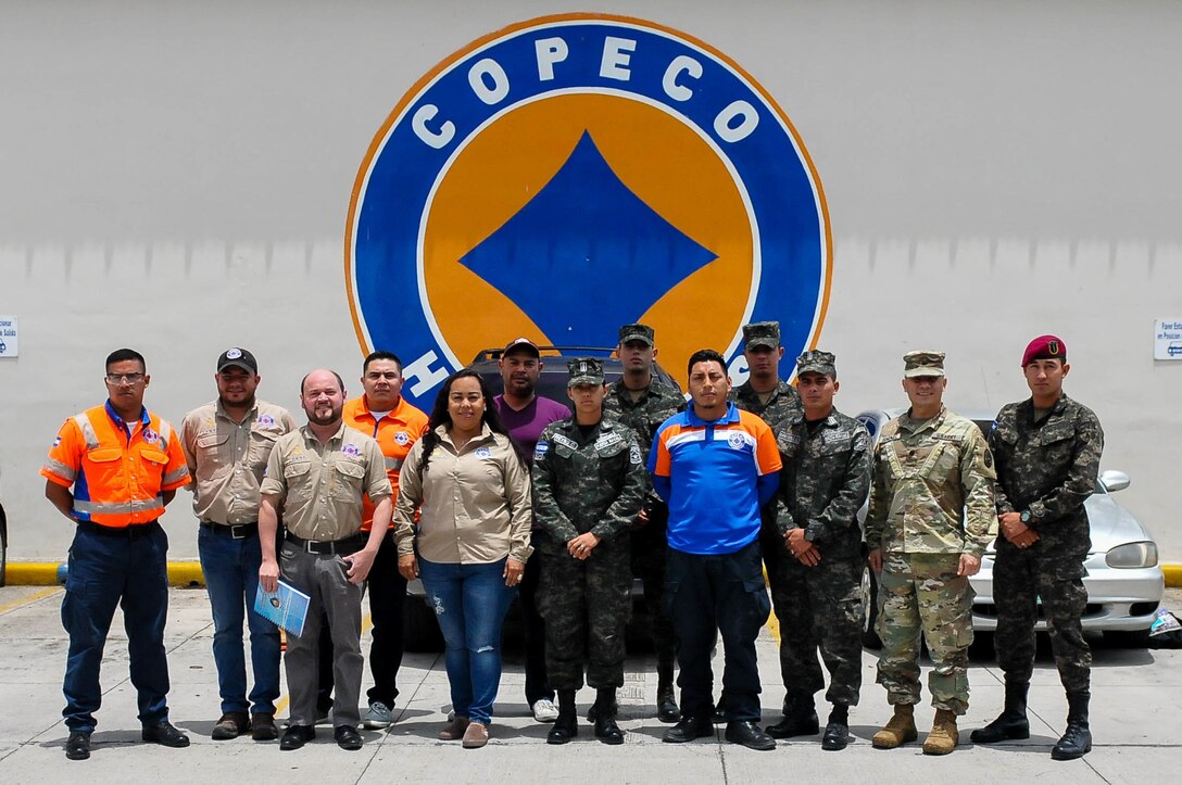 Officers of the Puerto Rico National Guard visit the Honduras Emergency Operation Center