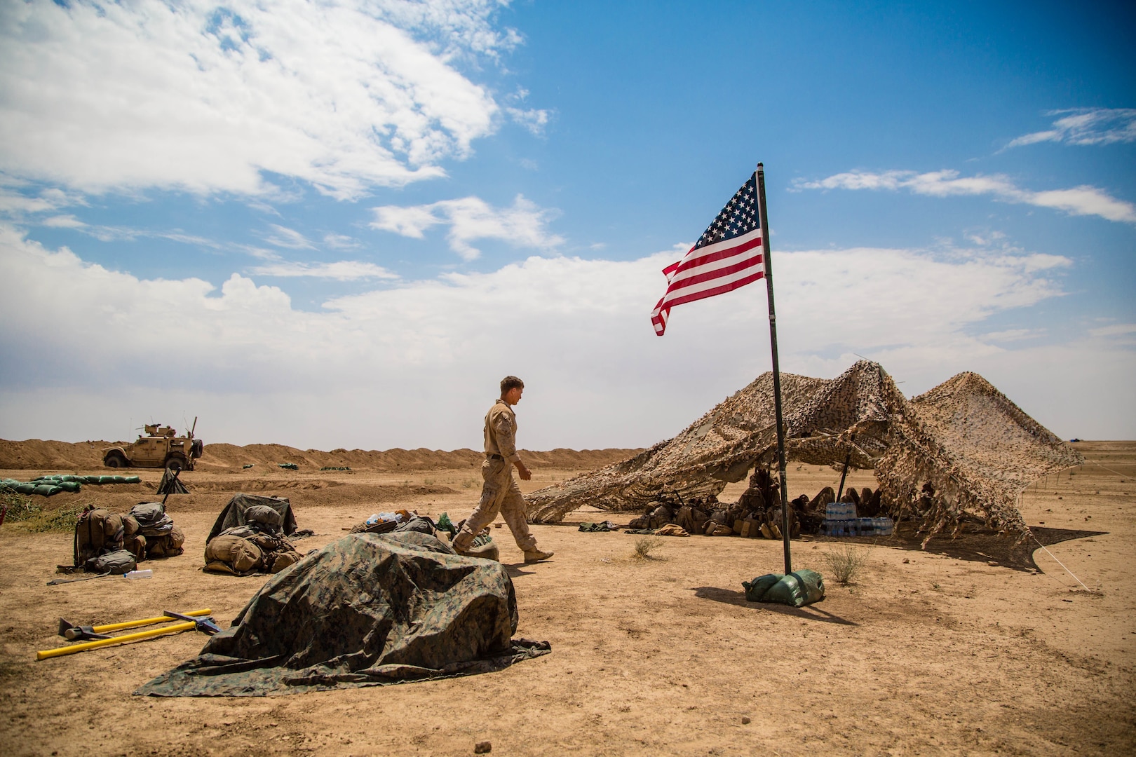 U.S. Marines provide additional security for Iraqi security forces and coalition partners near the Iraqi-Syrian border.