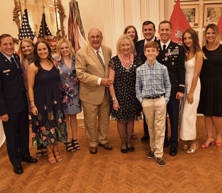 Colonel James A. DeLapp and his family pose for a photo following his retirement dinner June 28, 2016 at the Athelstan Club in Mobile, Al. DeLapp retired after 24 years of service to the U.S. Army Corps of Engineers and the U.S. Army.