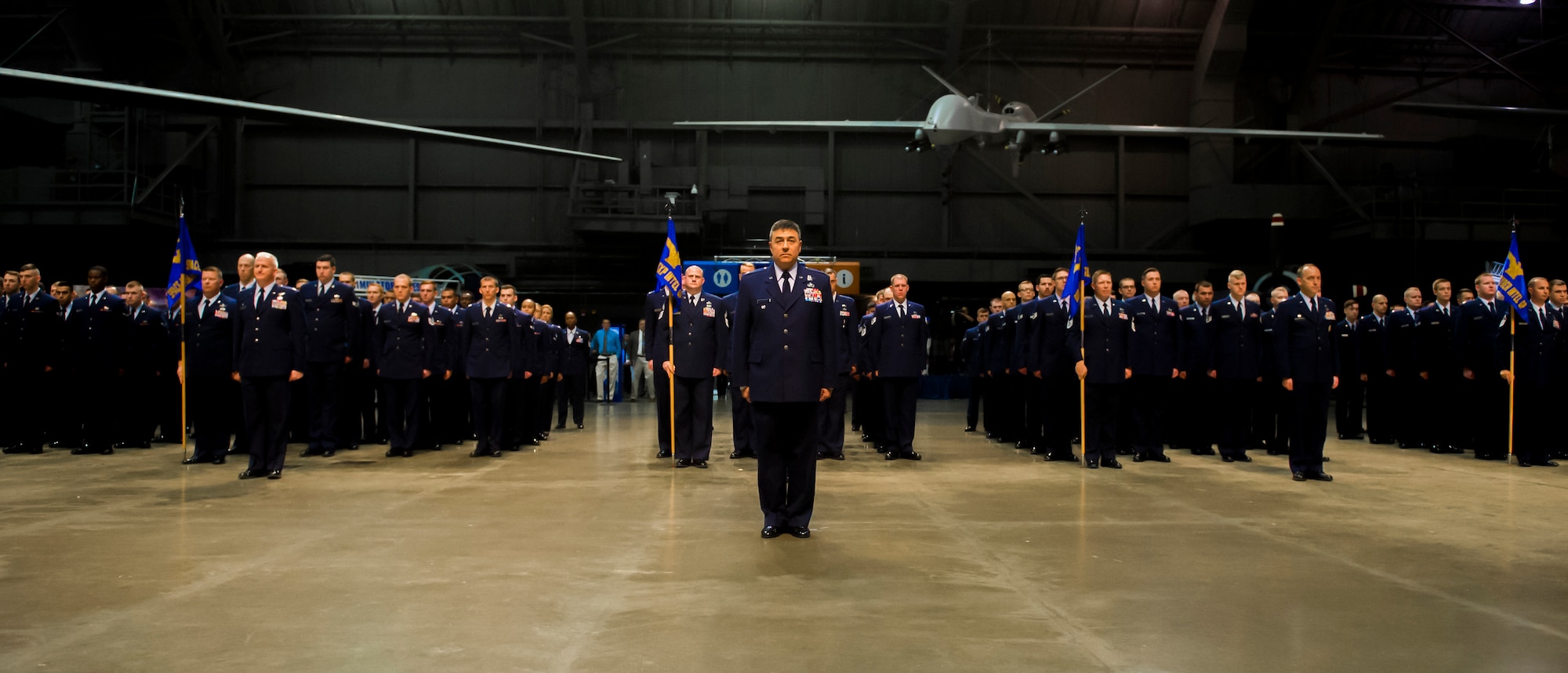 Col. Jed Cohen, National Air and Space Intelligence Center vice commander, stands in formation during NASIC’s change of command ceremony June 28, 2018 at the U.S. Air Force Museum in Dayton, Ohio. Col. Parker H. Wright took command of the Center, making him the newest leader of the Air Force’s primary source for foreign air and space intelligence. (U.S. Air Force photo/Senior Airman Jonathan Stefanko)