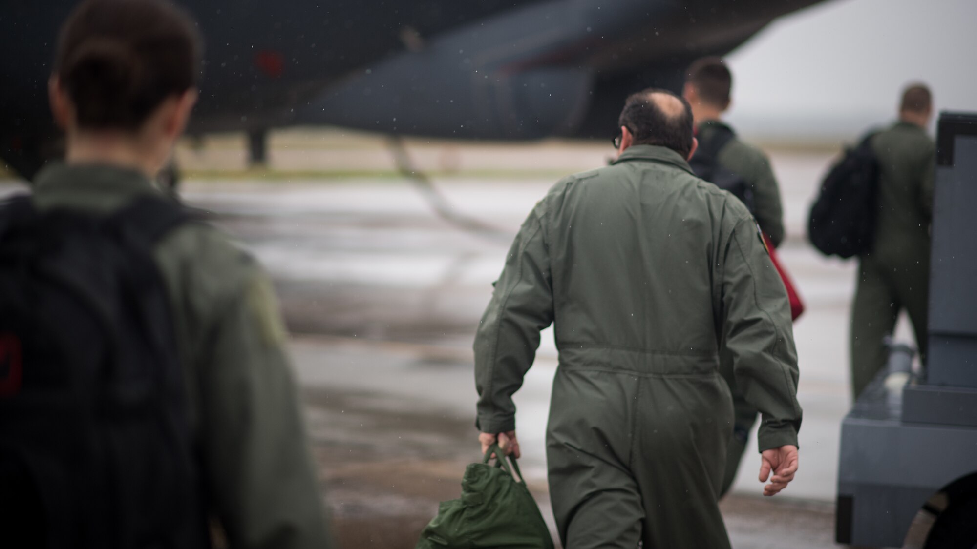 Mike McSwain, 2nd Operations Group honorary commander, walks toward a B-52 Stratofortress with aircrew before an honorary commander’s unit orientation flight at Barksdale Air Force Base, La., June 20, 2018. The orientation flight allowed the honorary commander to familiarize himself with the buff while getting to know the aircrew and their tasks during operations.