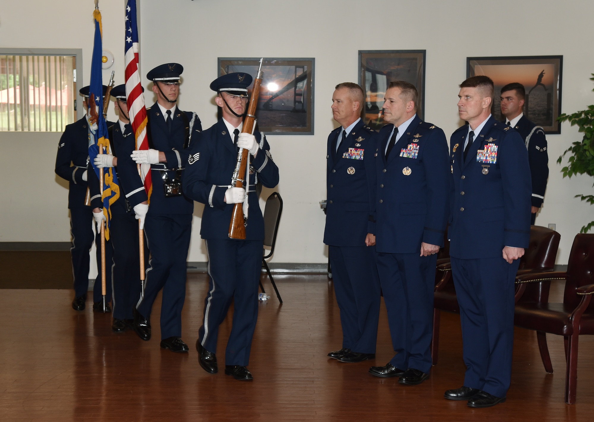 Col. Michael A. Sinks accepted command of the 844th Communications Group from Col. Rocky A. Favorito during a change-of-command ceremony June 28 on Joint Base Andrews, Maryland.