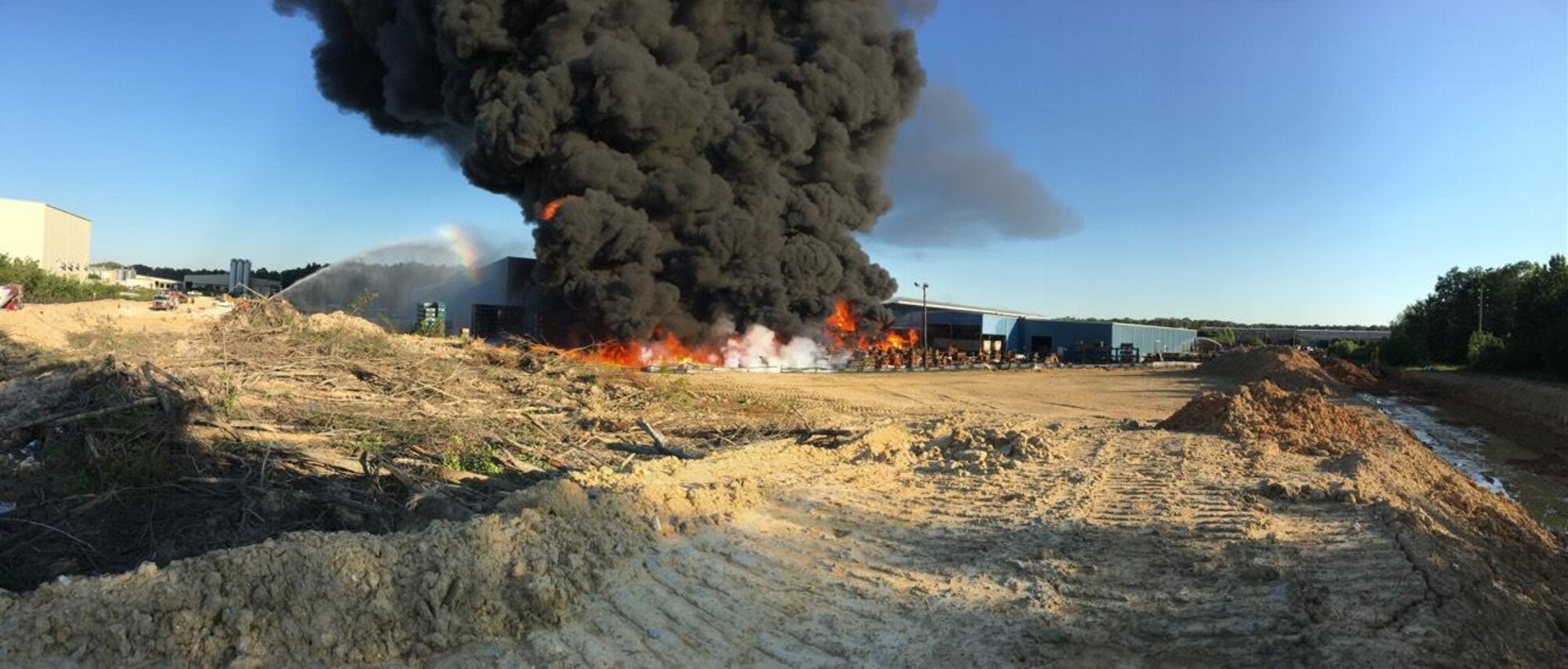 An outdoor storage area burns at the Kirchhoff Automotive Plant in Manchester June 6. Arnold Air Force Base Fire & Emergency Services supplied mutual aid during the fire. (Courtesy photo)