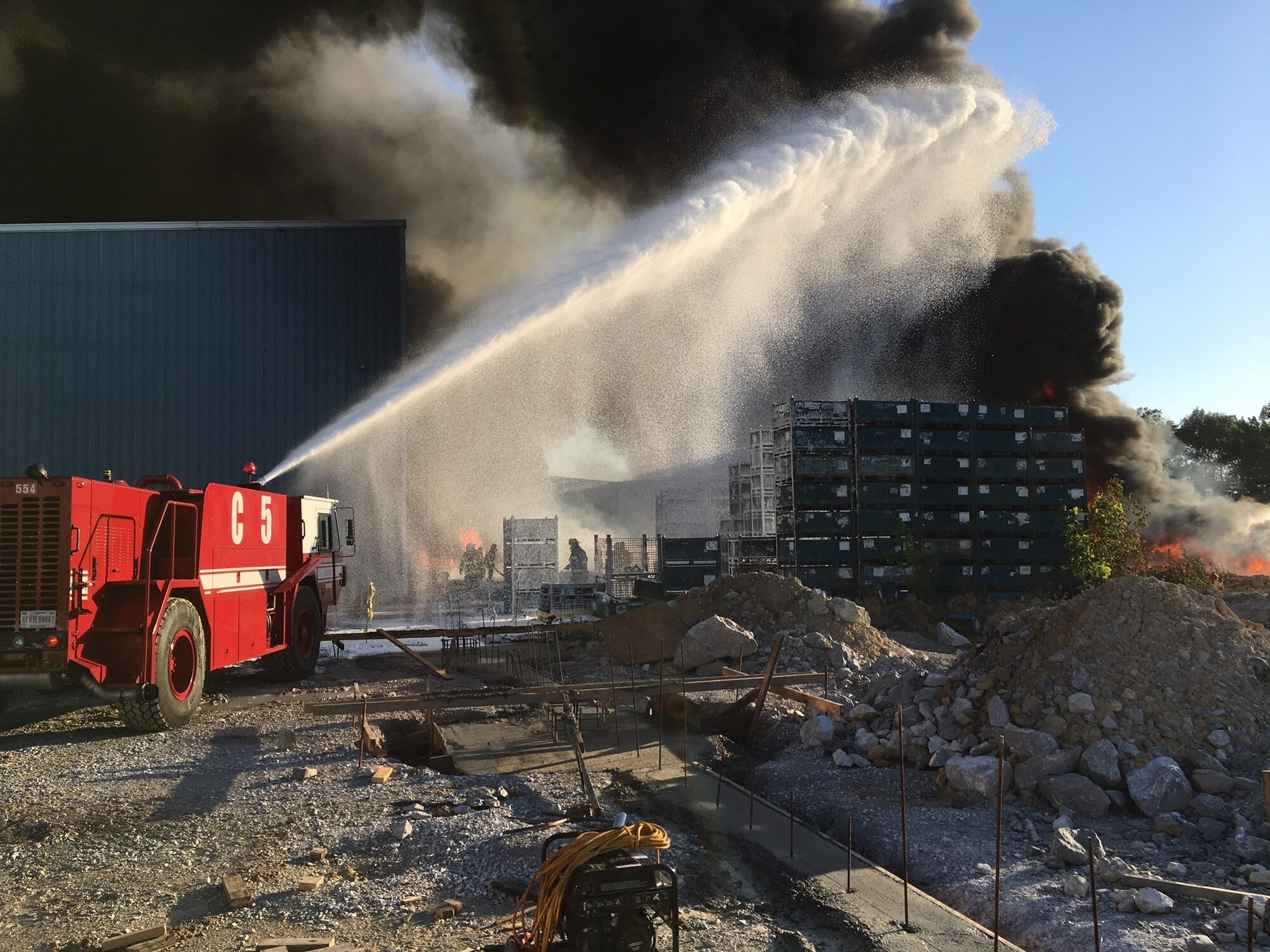 Multiple local fire departments extinguish a fire at the Kirchhoff Automotive Plant in Manchester June 6. Arnold Air Force Base Fire & Emergency Services supplied mutual aid during the fire. (Courtesy photo)