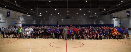 Members of U.S. Strategic Command (USSTRATCOM) gather for the inaugural USSTRATCOM Olympics at Offutt Air Force Base, Neb., June 29, 2018.