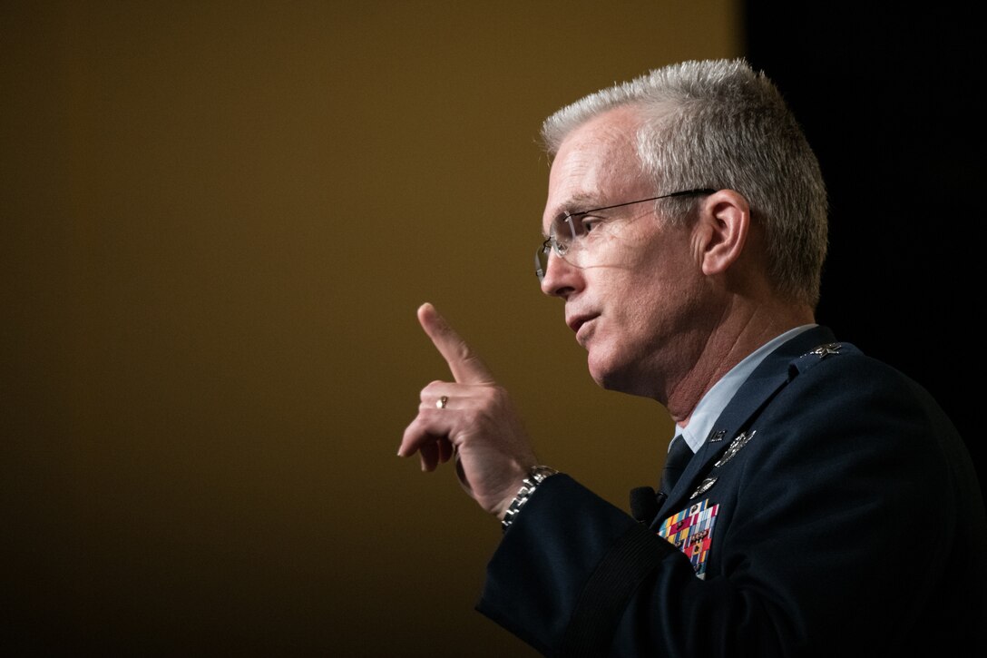 Air Force Gen. Paul J. Selva, vice chairman of the Joint Chiefs of Staff, delivers remarks.