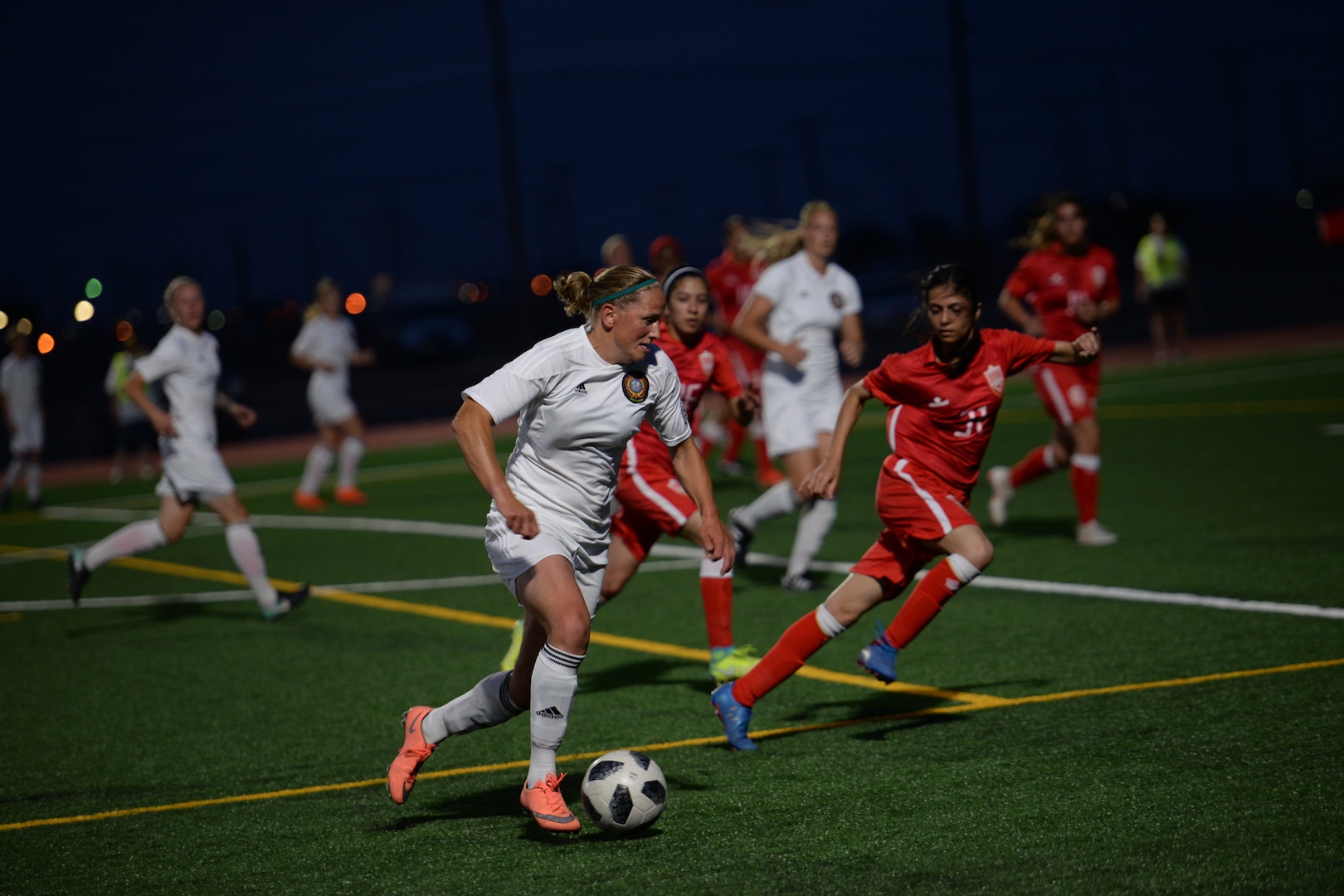 International military teams squared off to eventually crown the best women soccer players among the international militaries participating. U.S. Navy photo by