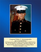 Age 22, Inverness, Illinois

Cpl. Giannopoulos died as a result of enemy action in Babil Province, Iraq. He was assigned to 2nd Battalion, 24th Marine Regiment, 4th Marine Division, Marine Forces Reserve in Chicago, Illinois. He died on November 11, 2004.