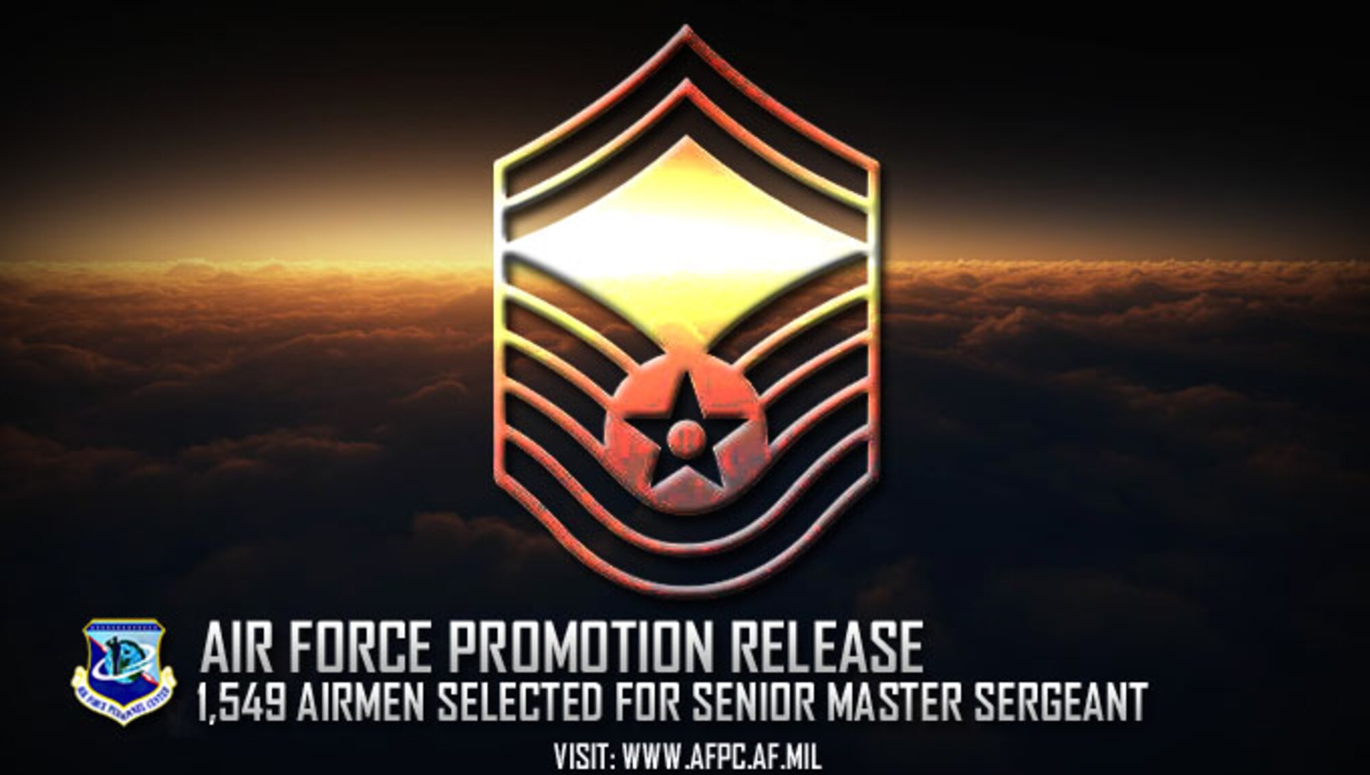 Congratulations to the 1,549 Airmen selected for senior master sergeant in the 18E8 promotion cycle! The list is available on the Enlisted Promotions page of Air Force’s Personnel Center public website, myPers and the Air Force Portal. Airmen can access their score notices on the virtual Military Personnel Flight via the secure applications page. (U.S. Air Force graphic by Staff Sgt. Alexx Pons)