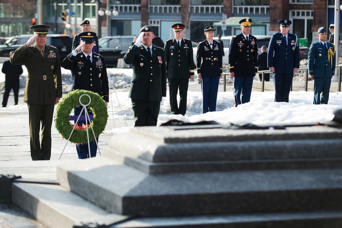 U.S. defense leaders attend a wreath-laying ceremony in Ottawa, Canada.