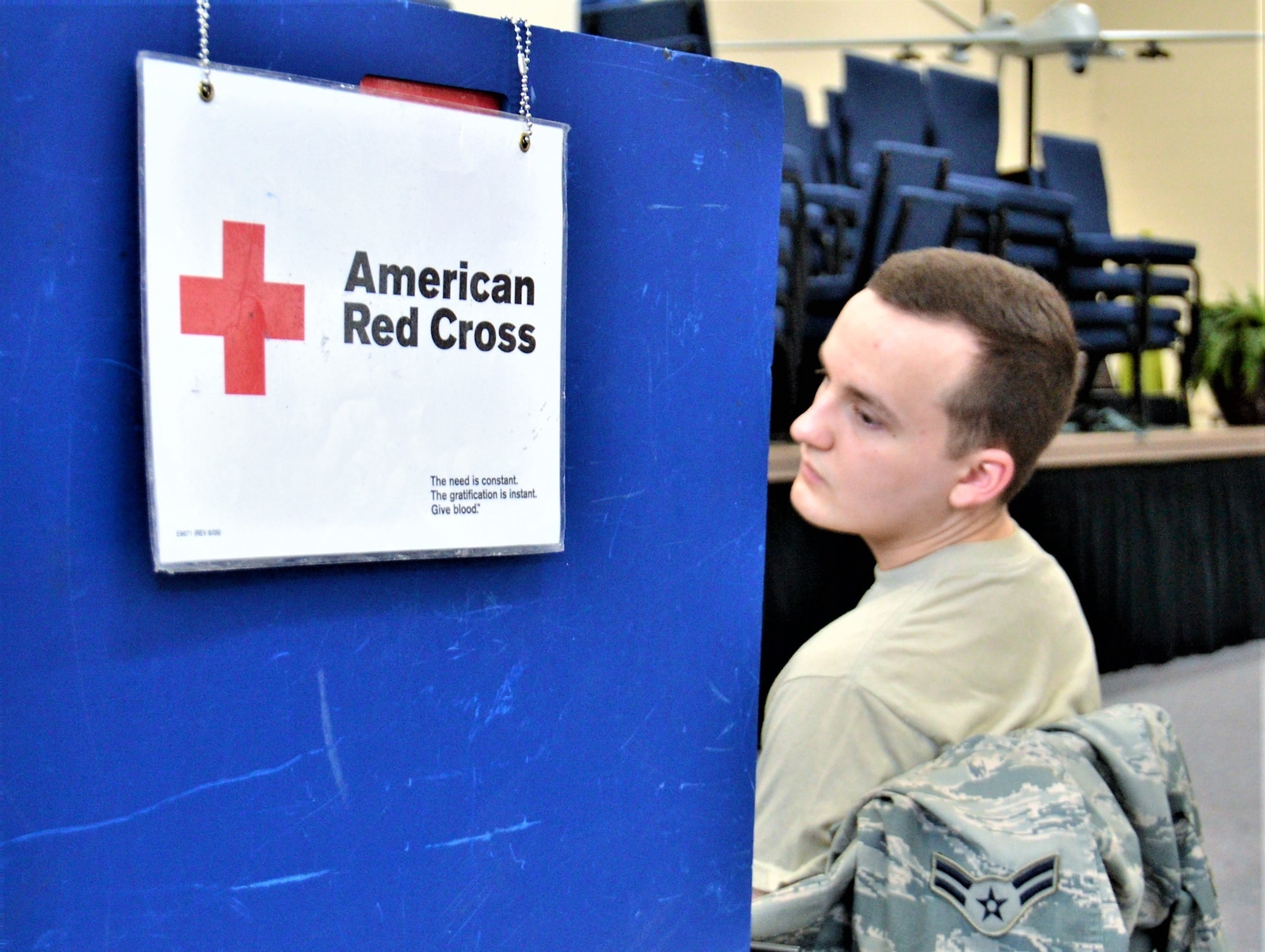 Members of the 111th Attack Wing doante their time and blood to the Red Cross Feb. 11, 2018 at Horsham Air Guard Station, Pa. Recent winter weather conditions have lead to a significant shortfall in blood donations within the local area. (U.S. Air National Guard photo by Tech. Sgt. Andria Allmond)