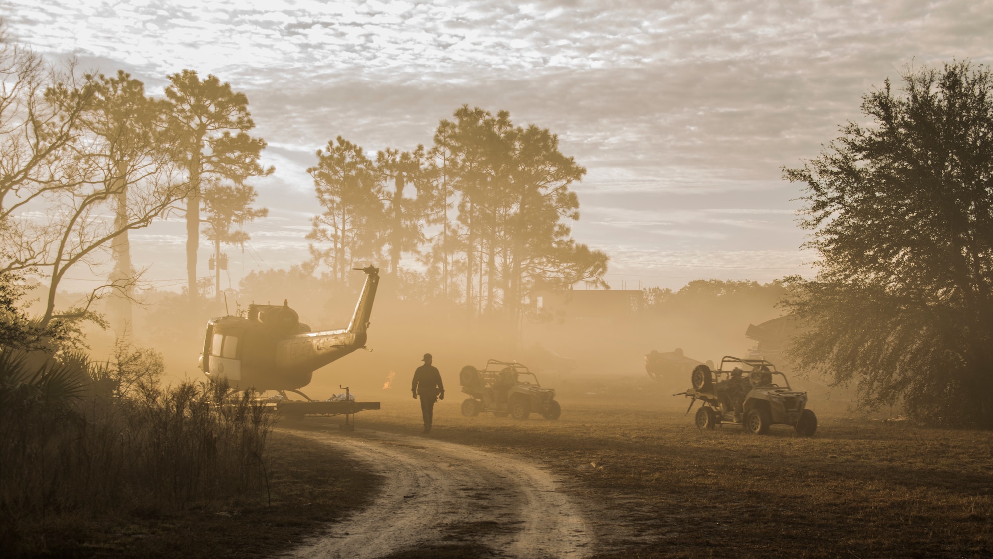 Pararescuemen from the 48th Rescue Squadron out of Davis-Monthan Air Force Base, Ariz., drive off-road utility vehicles into an objective area during the final mission of a five-day tactical medical training course in Perry, Fla., Dec. 15, 2017. During the course, pararescuemen were tasked with a variety of missions in which they were required to clear opposing forces, and provide extrication and medical treatment to isolated personnel. (U.S. Air Force photo by Staff Sgt. Chris Drzazgowski)