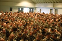 General Robert B. Neller, the 37th Commandant of the Marine Corps speaks to permanent personal and student population Marines on Fort Leonard Wood, MO August 28th, 2017. During the speech, General Neller reminds Marines that our Corps must be ready to execute when our Nation calls. (U.S. Marine Corps photo by Sgt. Teng Yang)