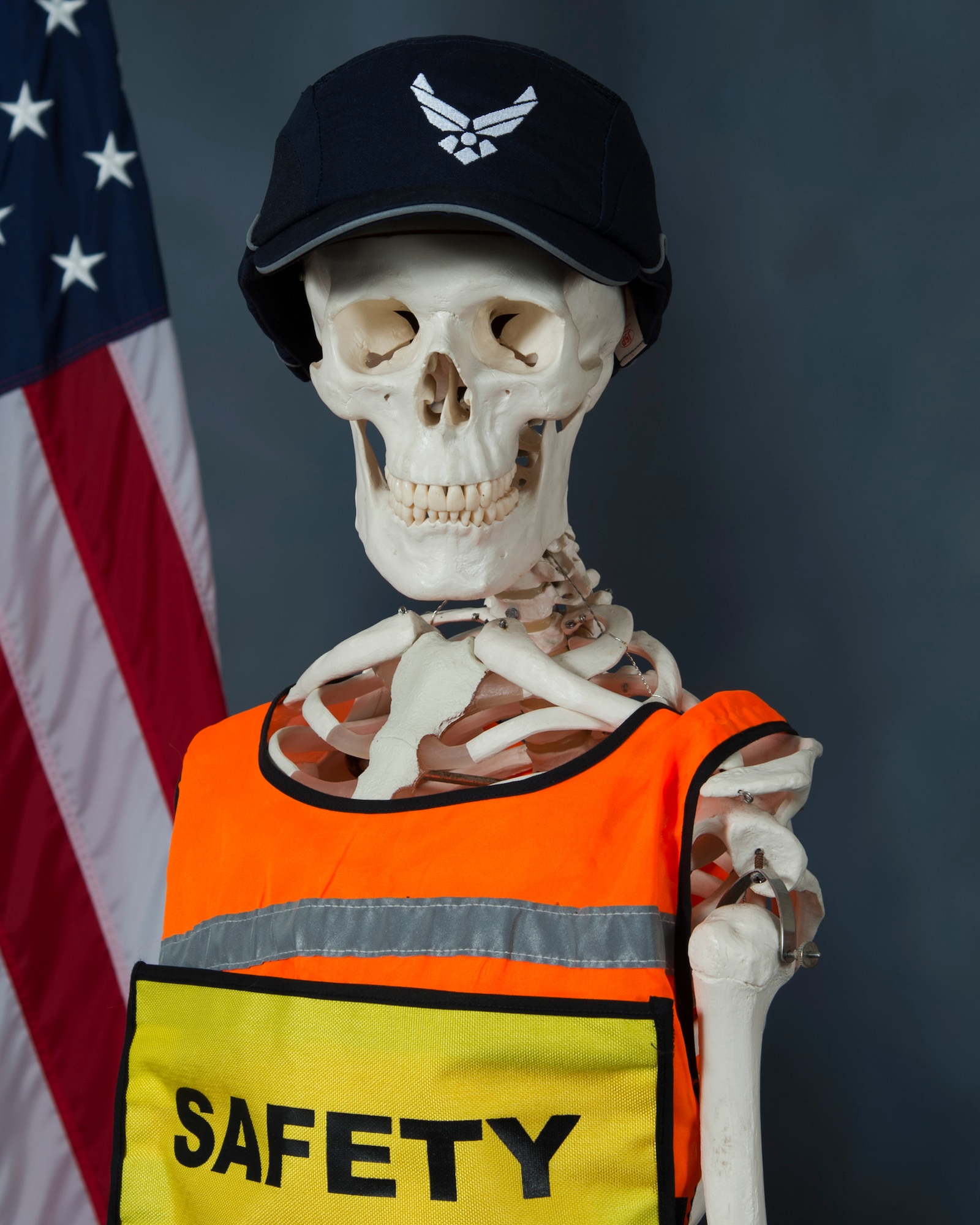 MacBones, the safety skeleton assigned to the 6th Air Mobility Wing safety office, pauses for a photo at MacDill Air Force Base, Fla., Feb. 28, 2018.