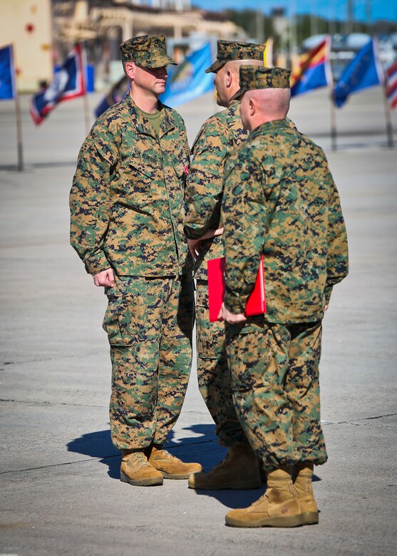 Lt. Col. Kristian von Heimburg is awarded the Bronze Star Medal during a change of command ceremony aboard Marine Corps Air Station Beaufort, Feb. 23.