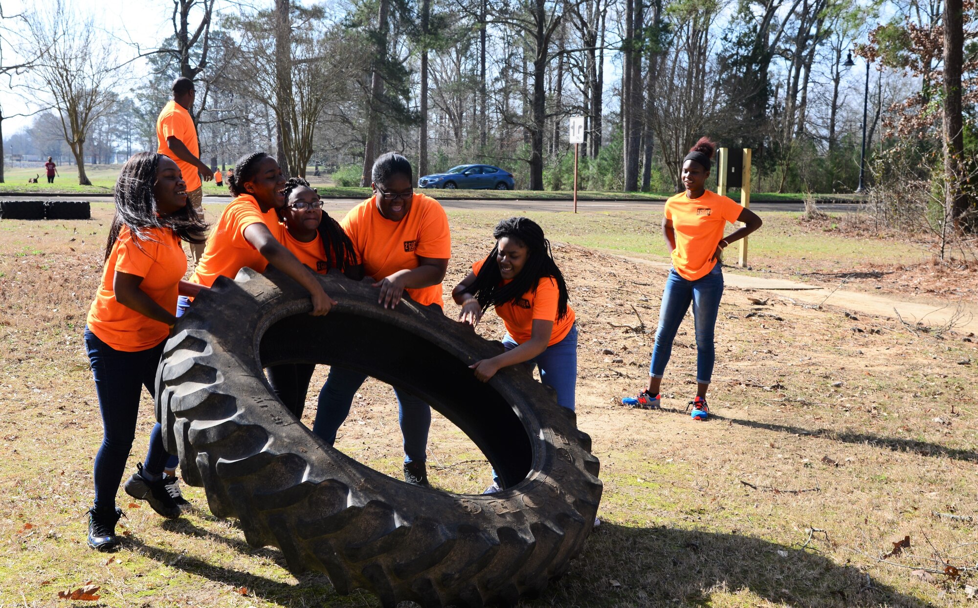 High school students from the West Lowndes and Columbus High Schools participate in an obstacle course Feb. 23, 2018, on Columbus Air Force Base, Mississippi. There were five stations that were each manned by Team BLAZE members, who gave the students advice about staying healthy and making good life choices. (U.S. Air Force photo by Airman 1st Class Beaux Hebert)