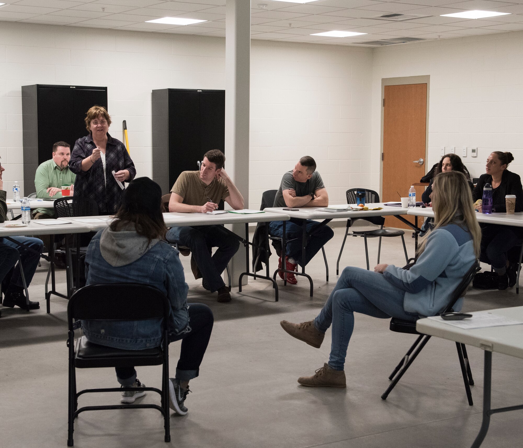 Marcia Richard, Director of Psychological Health at the 141st Air Refueling Wing, Fairchild Air Force Base, Wash. addresses a class of peer-to-peer support team members in training January 26, 2018 at Camp Murray, Wash. The Washington Air and Army National guard provides training three times a year for guardsmen who would like to be apart of the peer support team. (U.S. Air National Guard photo by Staff Sgt. Rose M. Lust)