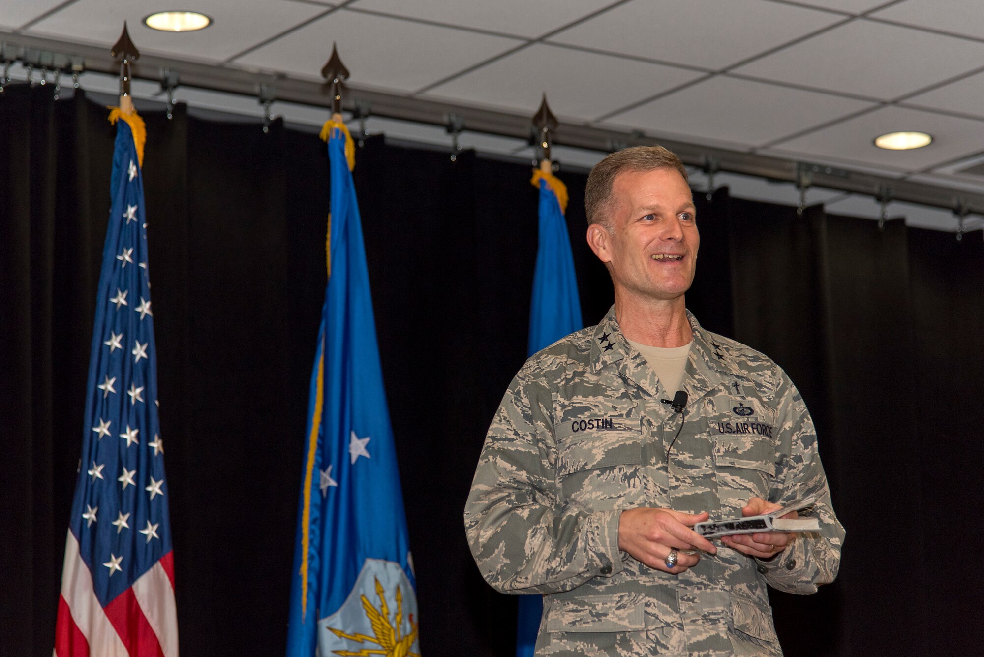 U.S. Air Force Maj. Gen. Dondi Costin, the Chief of Chaplains Headquarters U.S. Air Force, speaks at a spiritual resiliency luncheon March 1, 2018, at MacDill Air Force Base, Fla. The event, hosted by the 6th Air Mobility Wing chapel, presented an opportunity for Team MacDill to come together in fellowship.