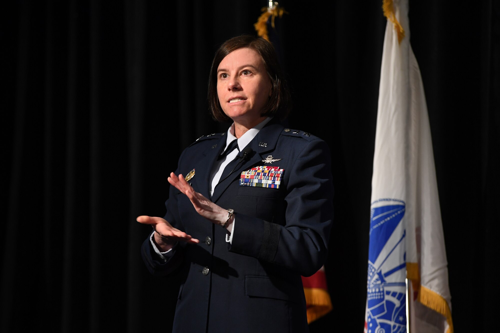 Maj. Gen. Sarah Zabel, director of the Air Force’s Information Technology Acquisition Process Development office in the Pentagon, discusses a presentation titled “Air Force Journey to Agile Software Acquisition” Feb. 27 at the New Horizons conference, hosted by the Lexington-Concord Chapter of the Armed Forces Communications and Electronics Association in Newton, Mass.