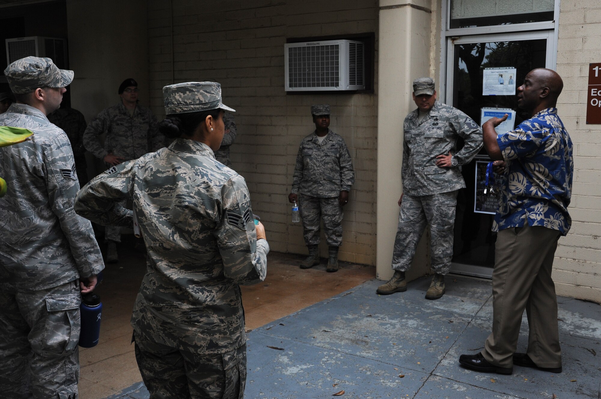 Cisco Johnson, Air Force Wounded Warrior Program recovery care coordinator, briefs Airman Leadership School students on the scope of the Wounded Warrior Program and its impact on Airmen and families, Feb. 26, 2018, at Joint Base Pearl Harbor-Hickam, Hawaii.