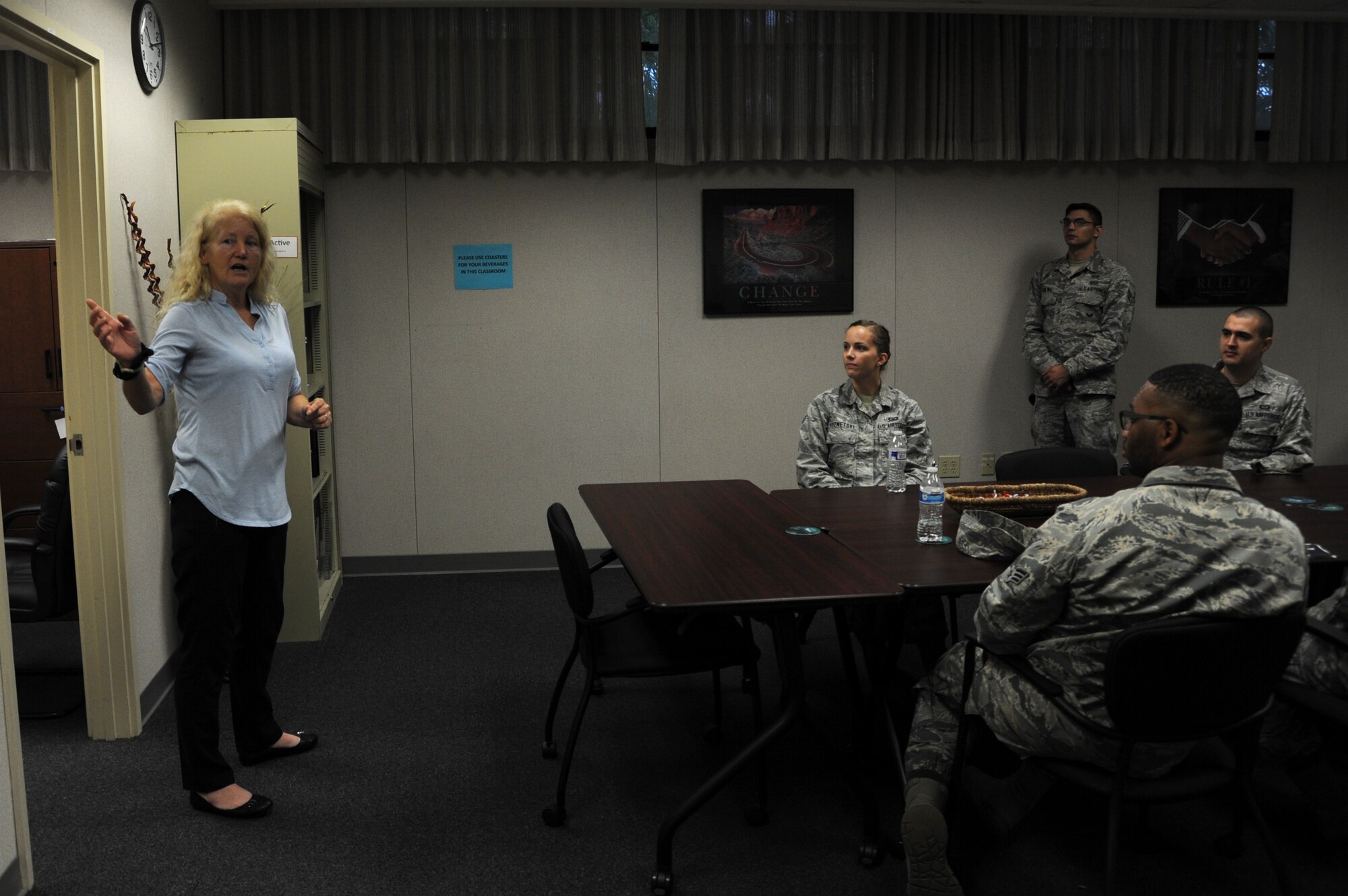 Ida Wallace, 15th Wing victim advocate, educates Airman Leadership School students on Sexual Assault Prevention and Response services available to Airmen and their families, Feb. 26, 2018, at Joint Base Pearl Harbor-Hickam, Hawaii.