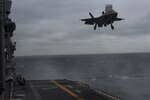 An F-35B Lighitng II performs deck landing qualifications on the USS Wasp (LHD-1), March 5, 2018. Marine Fighter Attack Squadron 121 embarked a detachment of F-35Bs on the USS Wasp for the 31st Marine Expeditionary Unit’s Spring Patrol 2018, marking the first operational deployment of the F-35B with a MEU. As the Marine Corps' only continuously forward-deployed MEU, the 31st MEU provides a flexible force ready to perform a wide range of military operations.
