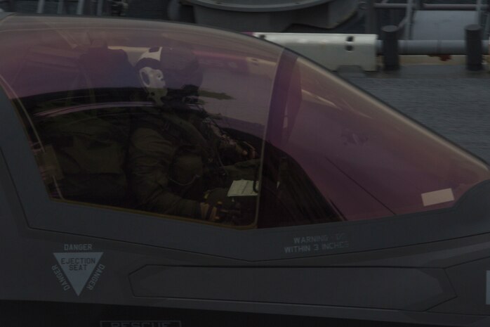 An F-35B Lighitng II performs deck landing qualifications on the USS Wasp (LHD-1), March 5, 2018. Marine Fighter Attack Squadron 121 embarked a detachment of F-35Bs on the USS Wasp for the 31st Marine Expeditionary Unit’s Spring Patrol 2018, marking the first operational deployment of the F-35B with a MEU. As the Marine Corps' only continuously forward-deployed MEU, the 31st MEU provides a flexible force ready to perform a wide range of military operations.