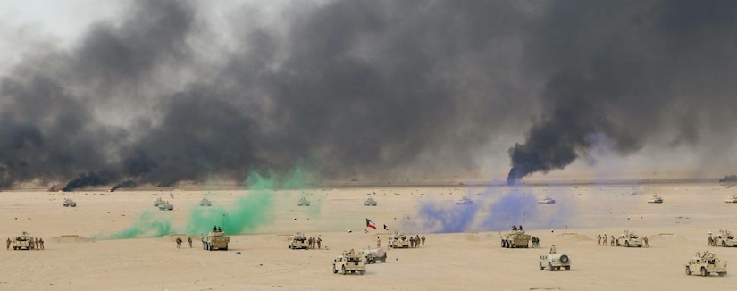 U.S Soldiers of the 1st Battalion, 35th Armored Regiment joined the Kuwaiti Land Forces during a combined live-fire demonstration as part of the Kuwaiti Flagpole Exercise at Udari Range on January 22, 2018.
