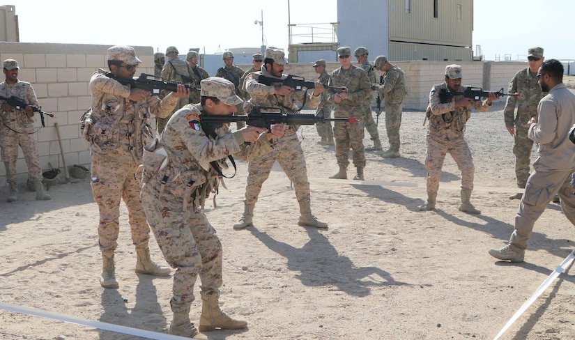 Iron Soldiers embrace international interoperability as they partnered and conduct training with the Kuwaiti Land Forces. Soldiers with the 1st Battalion, 35th Armored Regiment, showed an array of skills from clearing rooms and urban defense to squad attack in order to minimize the effects of the enemy’s defensive fires during movement.