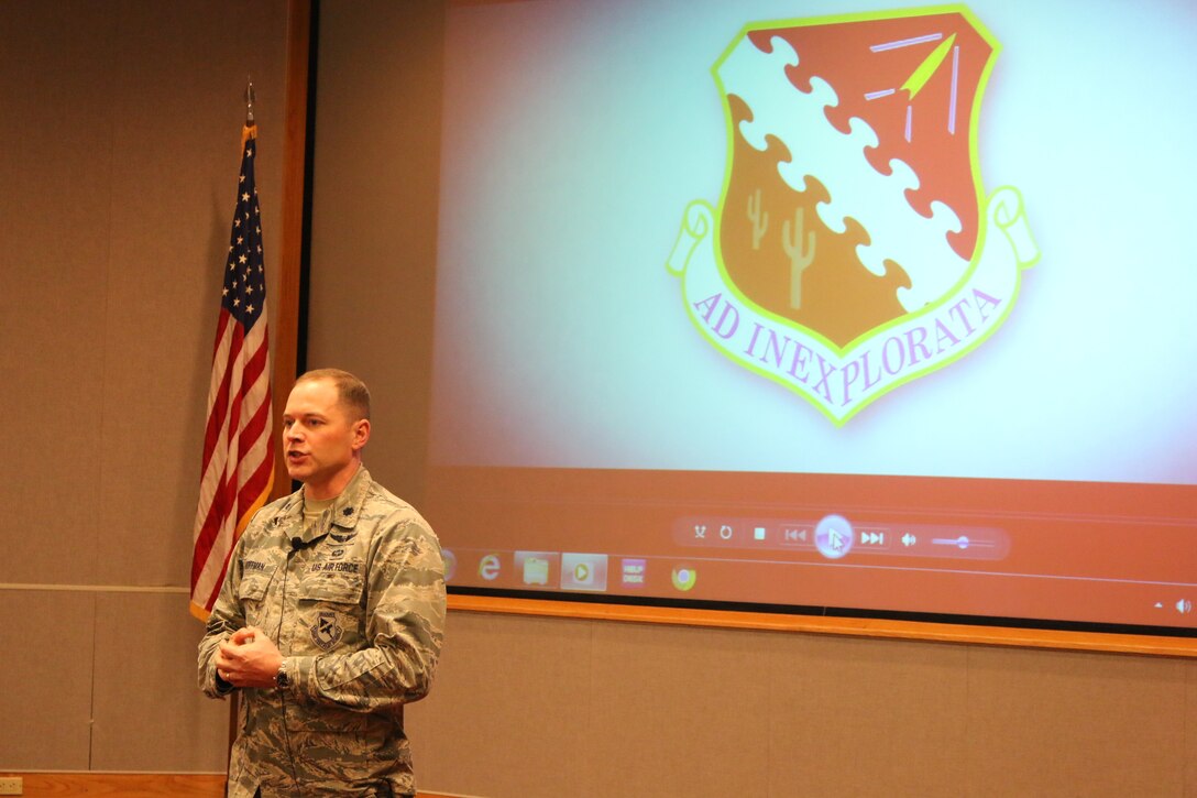 Flight Systems Combined Test Force Director Lt. Col. David Hoffman speaks with CTF personnel during a recent session to discuss safety and security issues. CTF operations were stood down on Feb. 5 for safety and security discussions.